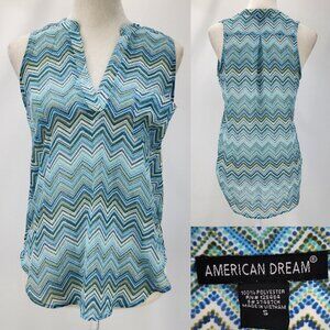 American Dream Womens Small Sleeveless V-neck Semi Sheer High Low Blouse Top